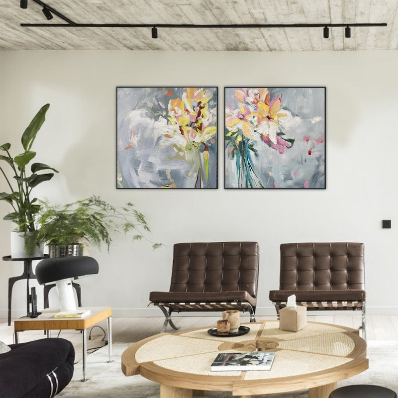 Set of 2 A Bunch of Flower Painting Australia, Hand-painted Canvas,artist contemporary painting,artist curation,artist damien hirst,artist david hockney paintings,,artist dumas